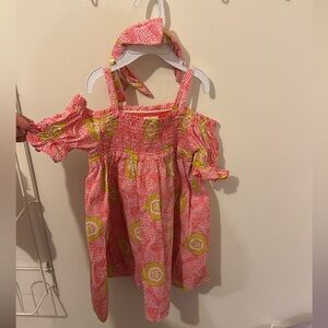 Pink and Green Floral Dress with Headband